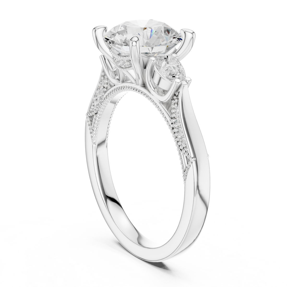 DDLR-1045 - Three Stone Round Ring - White Gold
