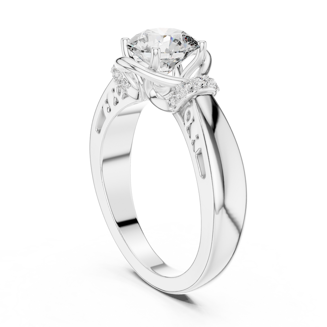 LR-0112 - Solitaire Round Ring - White Gold