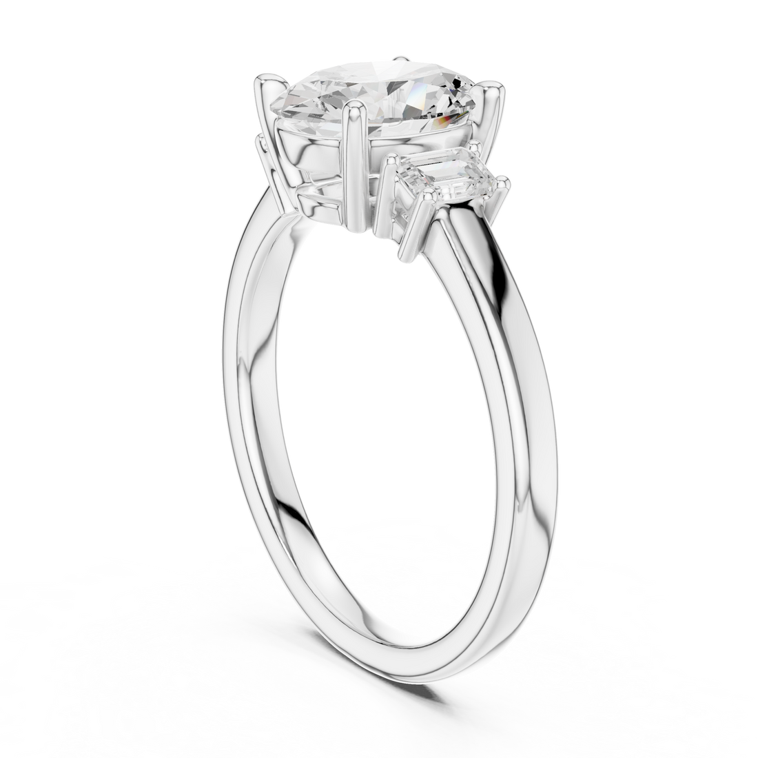 DDLR-038-OV - Three Stone Oval Ring - White Gold