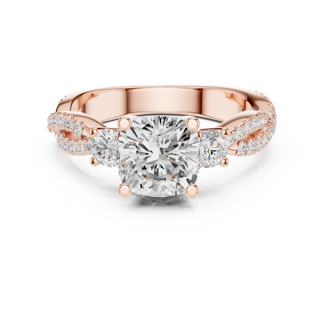 Three Stone Ring - Cushion | DDLR-1033 - Rose Gold