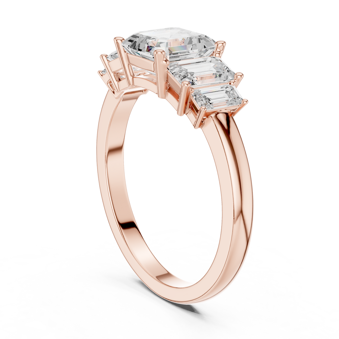 DDLR-1111 - Three Stone Asscher Ring - White Gold