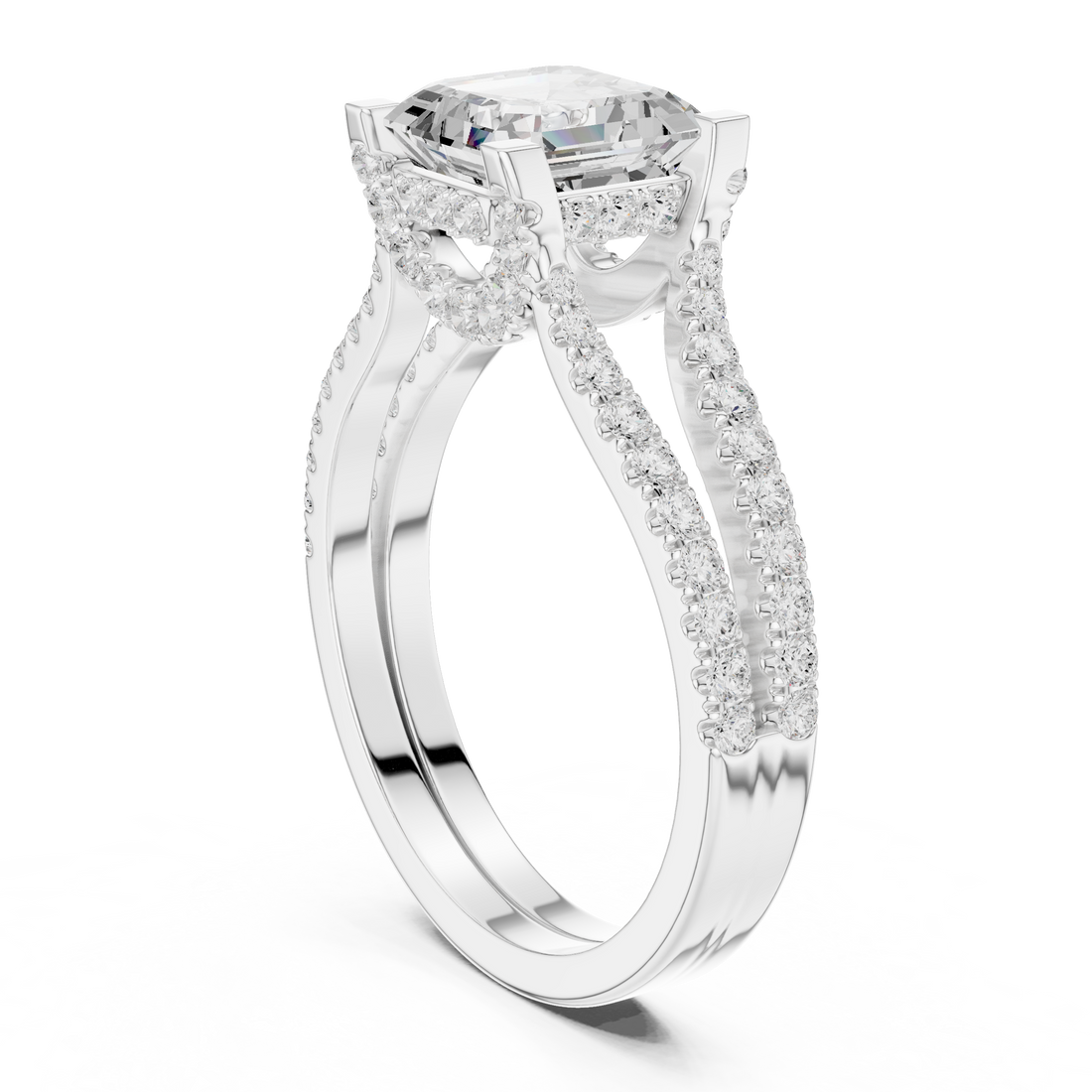 DDLR-182 AC - Split Shank Asscher Ring - White Gold
