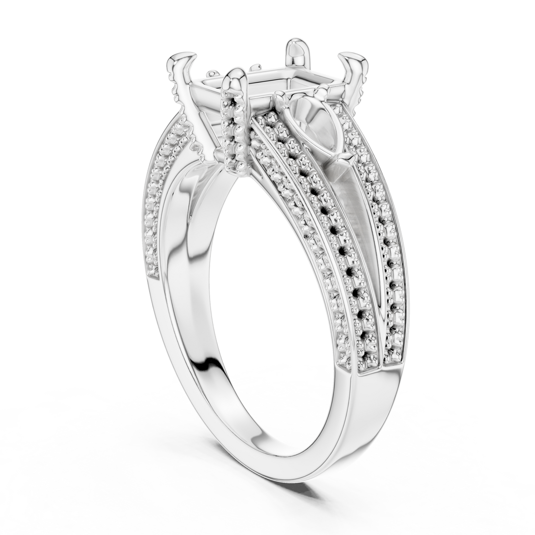 DDLR-046-RA - Three Stone Radiant Ring - White Gold