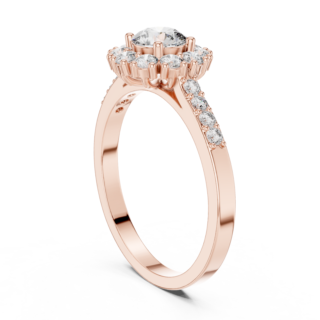 ALR-66 - Halo Round Ring - White Gold