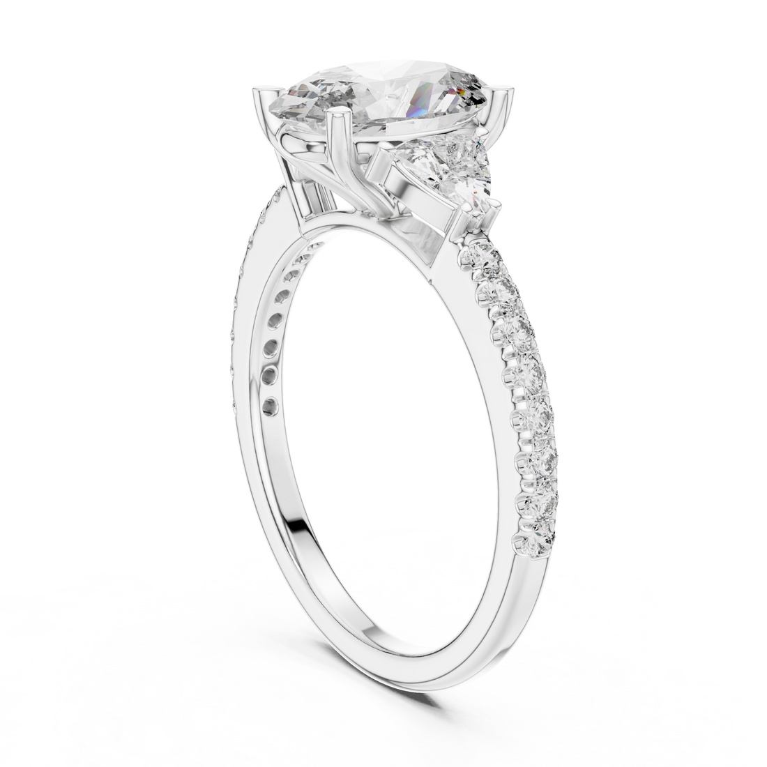 DDLR-184 - Three Stone Oval Ring - White Gold