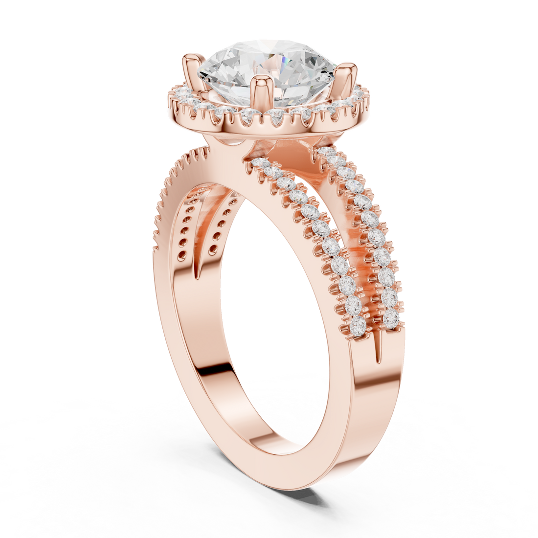 DDLR-350 RND - Halo Round Ring - White Gold