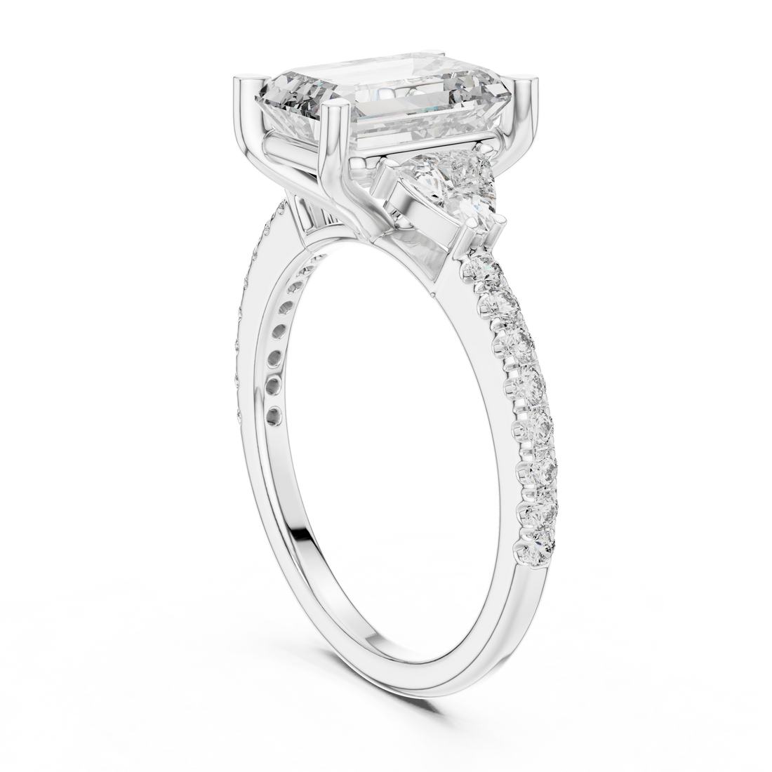 DDLR-185 - Three Stone Emerald Ring - White Gold
