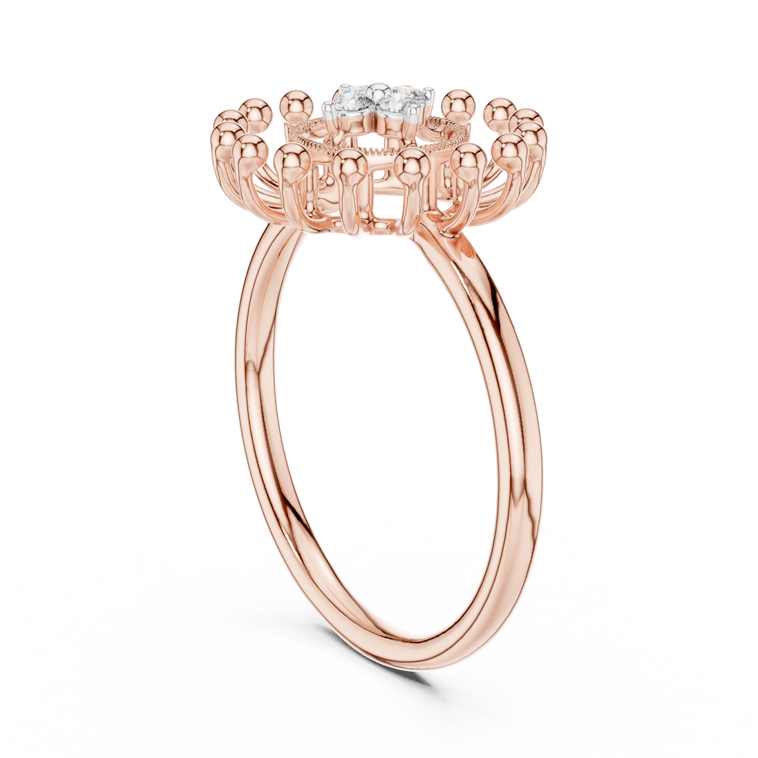 12#10056@L - Fashion Round Ring - White Gold