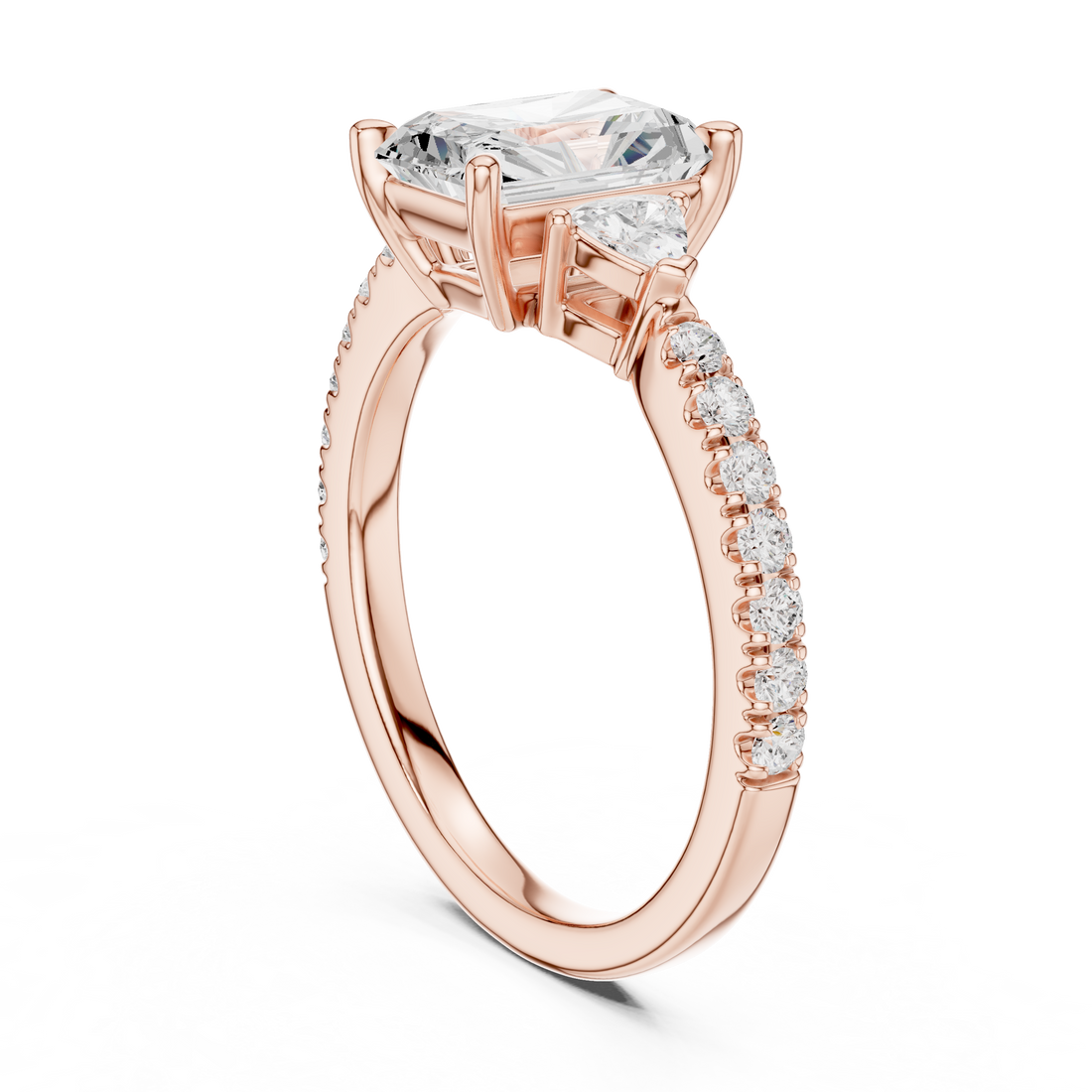 DDLR-037-RA - Three Stone Radiant Ring - White Gold