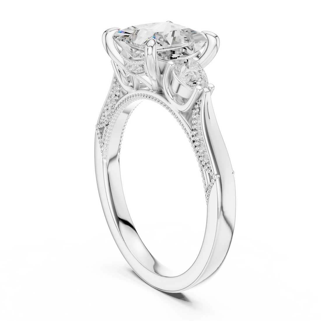 DDLR-1044 - Three Stone Princess Ring - White Gold