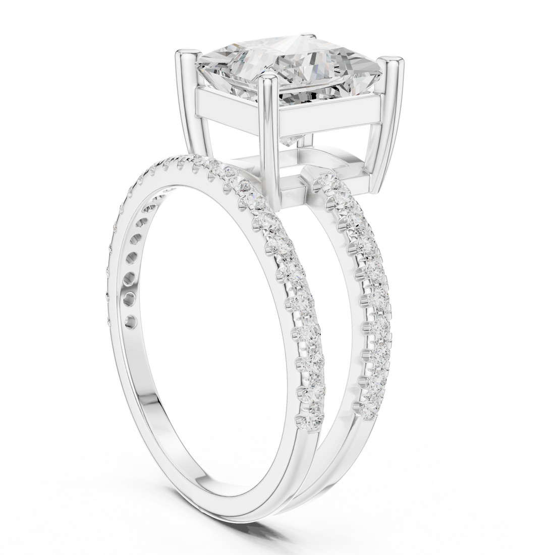 39 PRI - Split Shank Princess Ring - White Gold