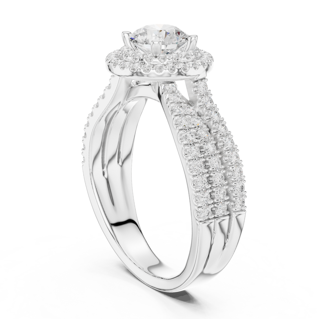 LR-0213 - Halo Round Ring - White Gold