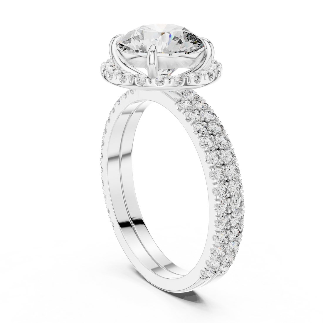 DDLR-006 - Halo Round Ring - White Gold