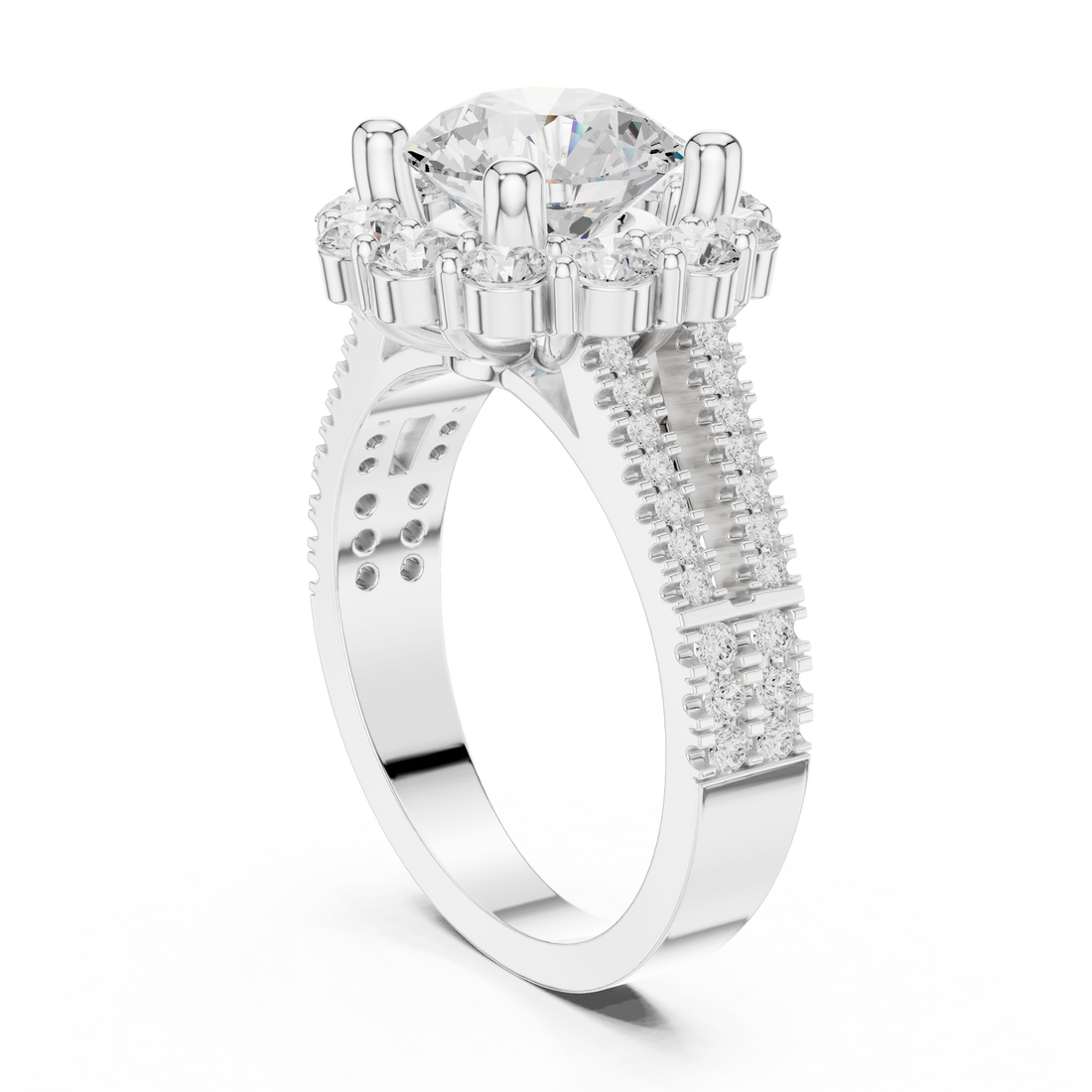 DDLR-344 - Halo Round Ring - White Gold