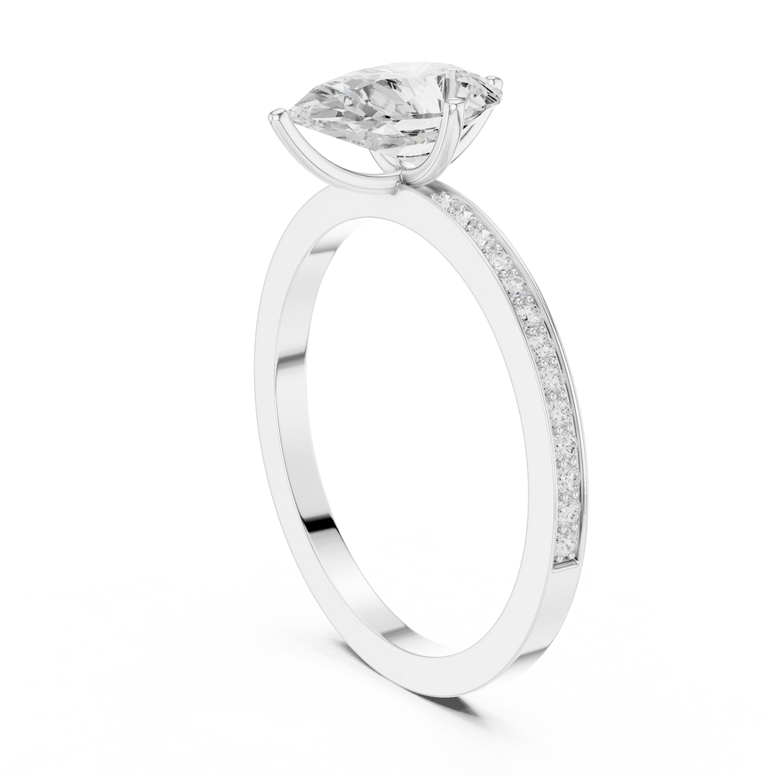 DDLR-1091 - Solitaire Pear Ring - White Gold