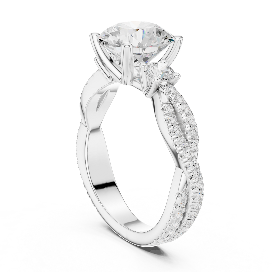 DDLR-1040 - Three Stone Round Ring - White Gold