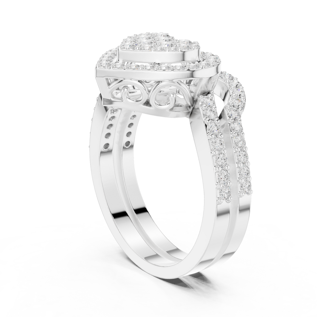 DDLR-581 - Halo Heart Ring - White Gold