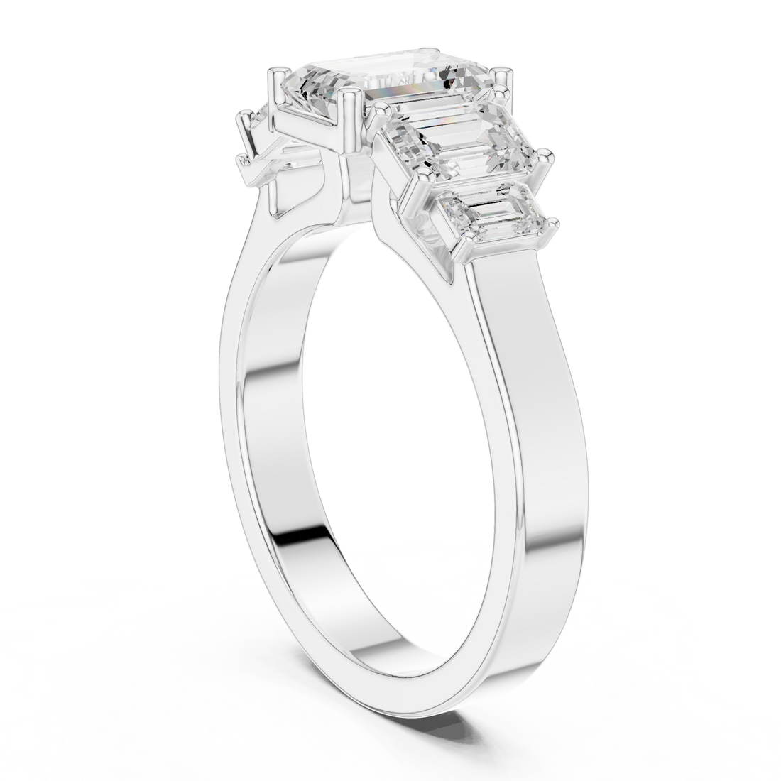 DDLR-1074 - Three Stone Emerald Ring - White Gold