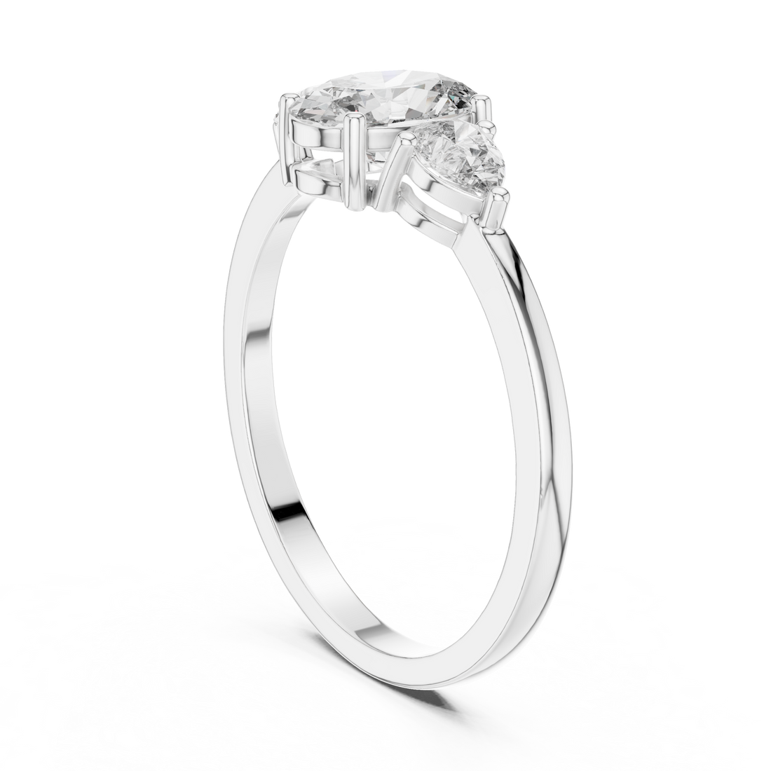 HLR-22 - Three Stone Oval Ring - White Gold