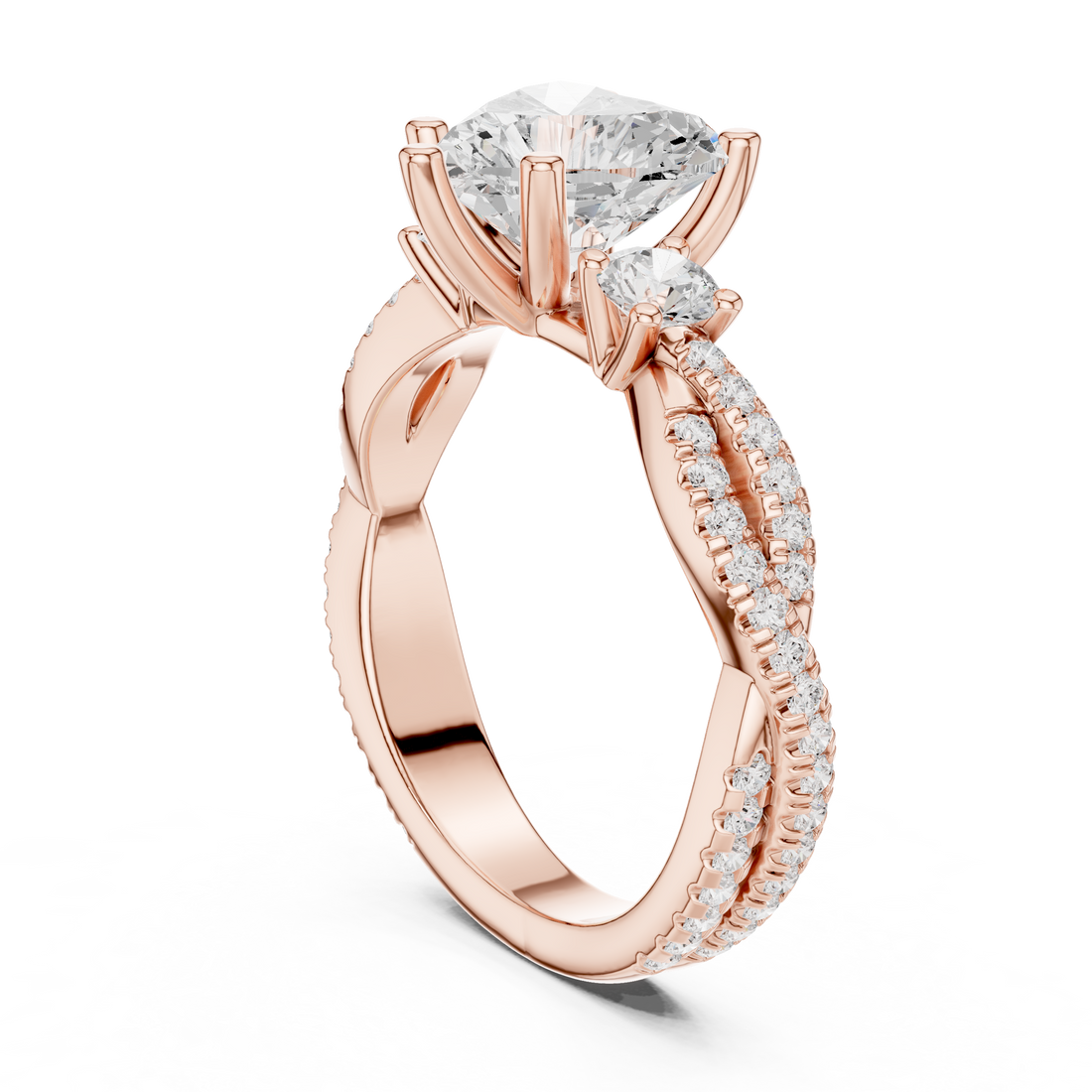 DDLR-1034 - Three Stone Heart Ring - White Gold