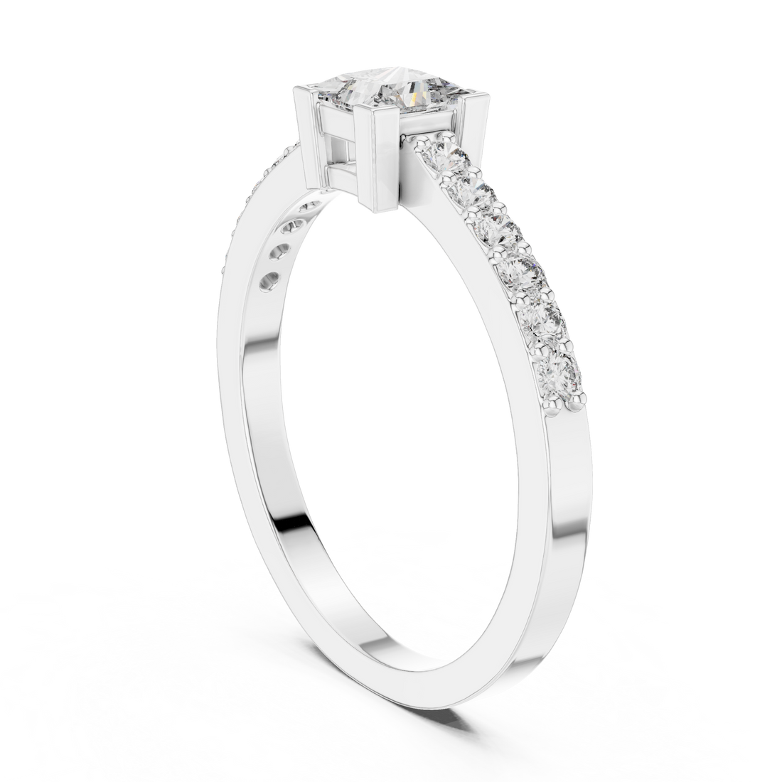 DJHGHF - Solitaire Princess Ring - White Gold