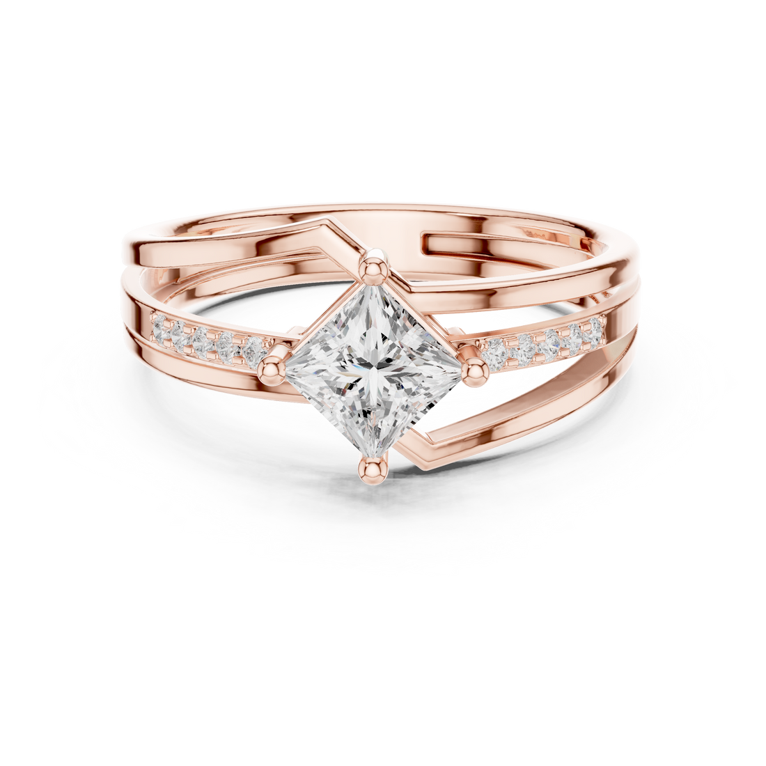 Split Shank Ring - Princess | DDLR-475 - Rose Gold