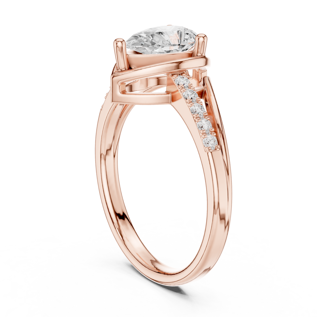 DDLR-517 - Split Shank Pear Ring - White Gold