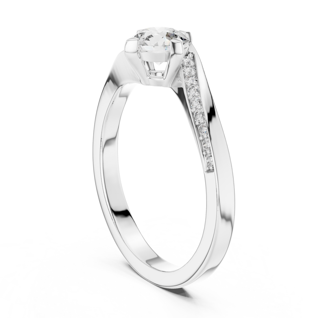 12#10006@L - Solitaire Round Ring - White Gold