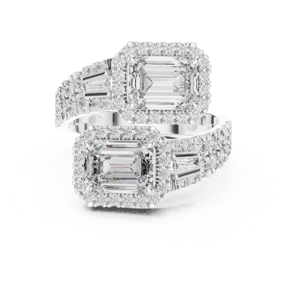 DDLR-014 - Bypass Emerald Ring - White Gold