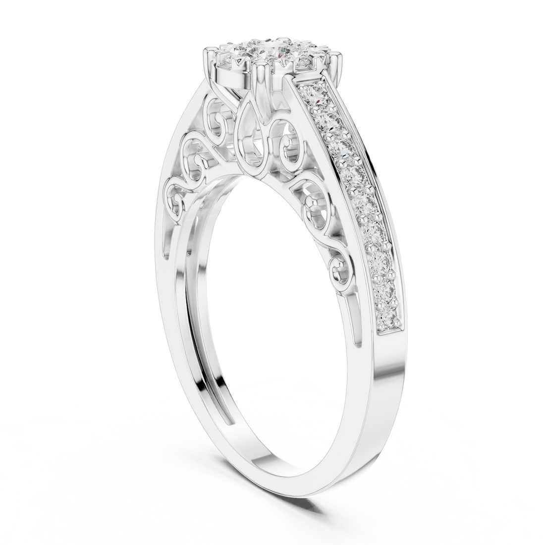 19#120029L - Fashion Round Ring - White Gold