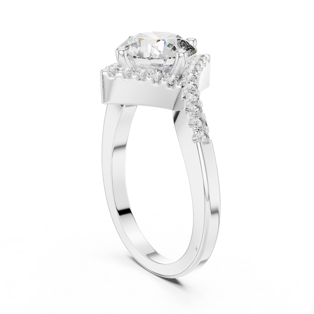 DDLR-156 - Halo Round Ring - White Gold