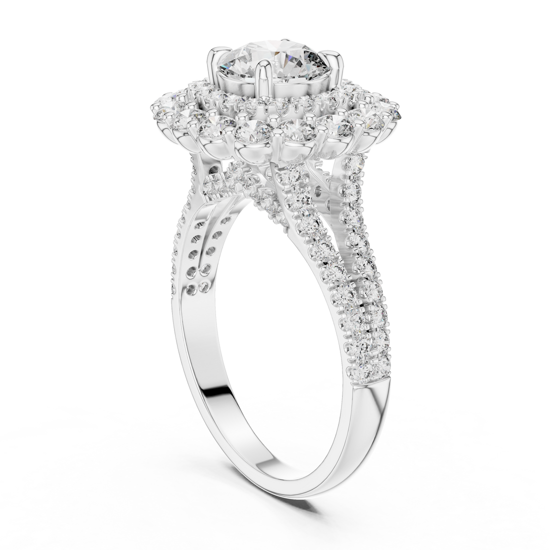 DDLR-011 - Halo Round Ring - White Gold