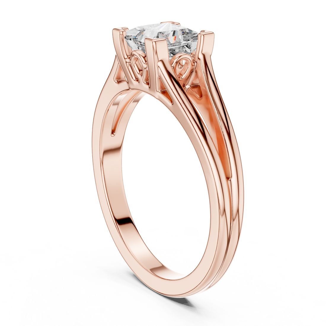 DDLR-036 - Split Shank Princess Ring - White Gold