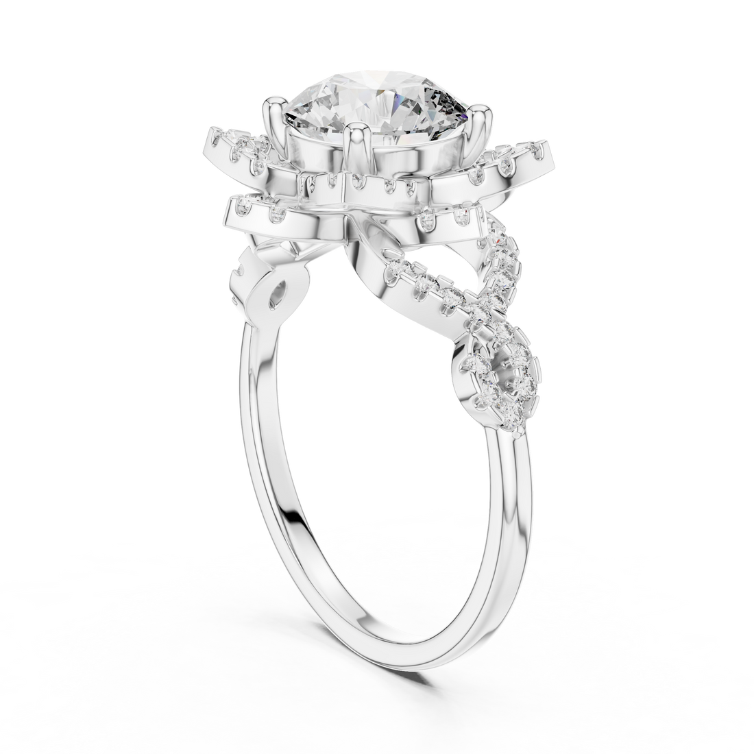DDLR-061 - Halo Round Ring - White Gold