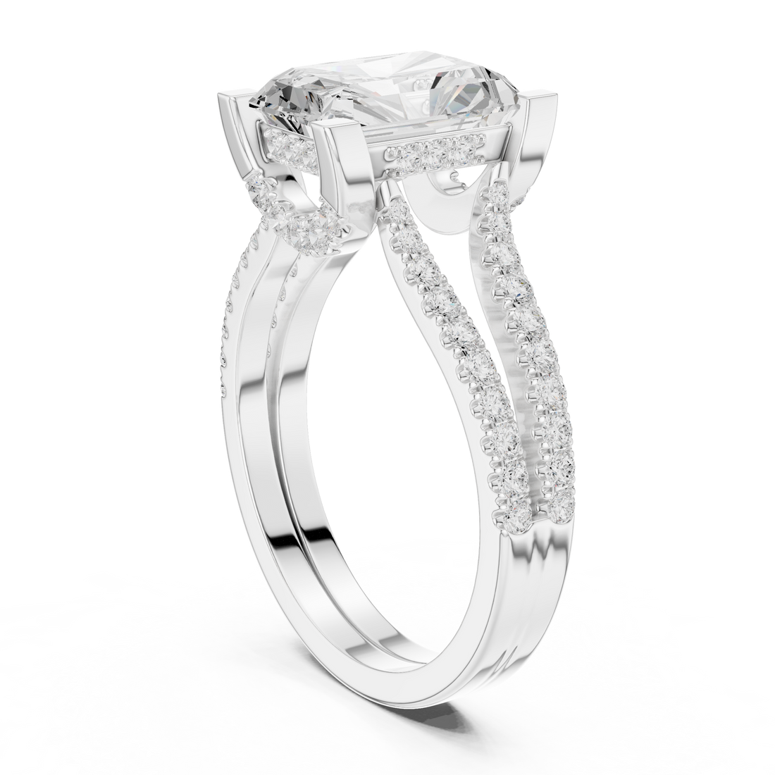 DDLR-182 RA - Split Shank Radiant Ring - White Gold