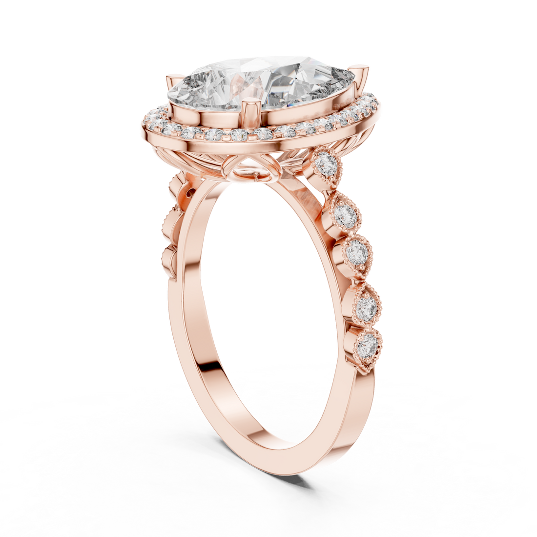 DDLR-186 - Halo Pear Ring - White Gold