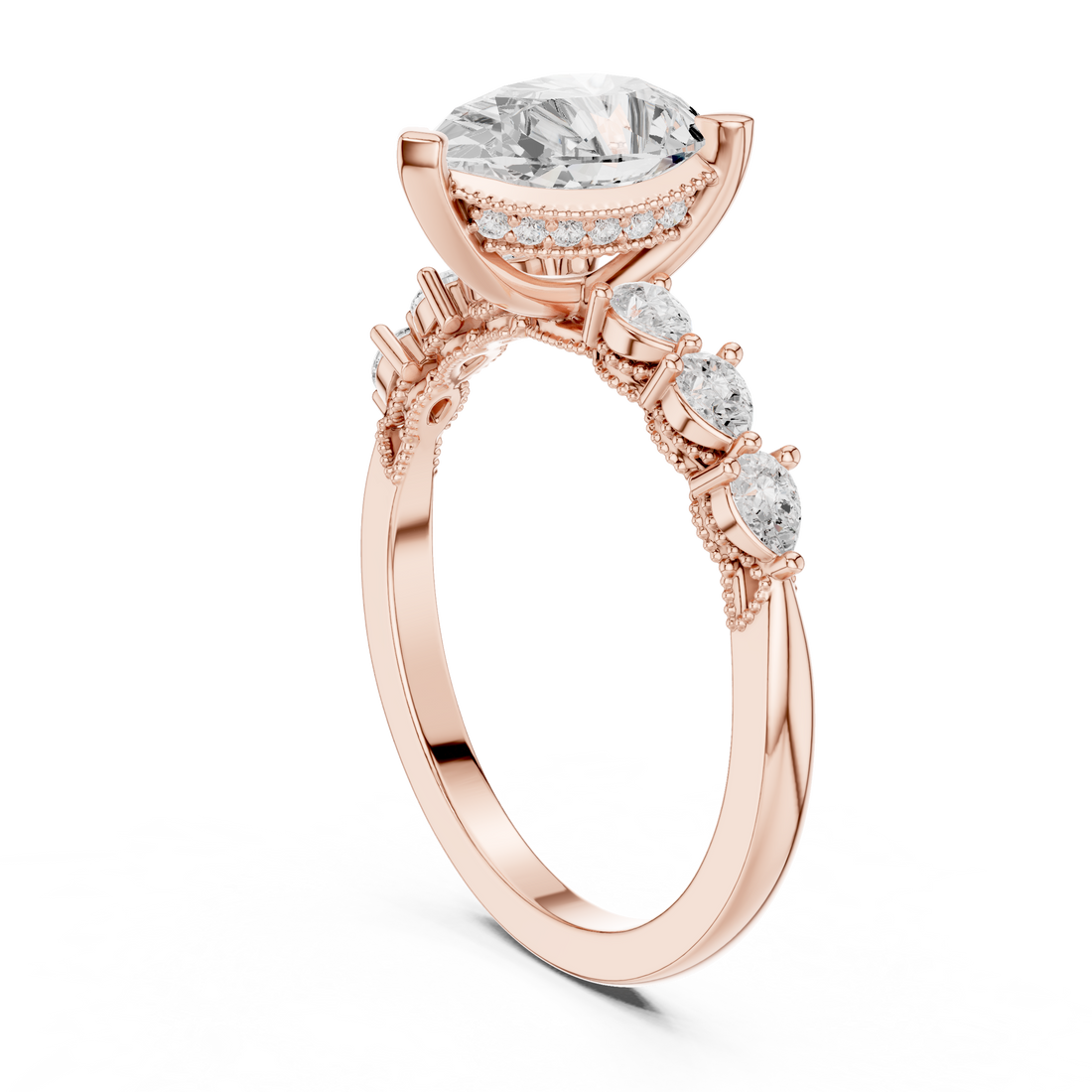 DDLR-1006 - Vintage Pear Ring - White Gold