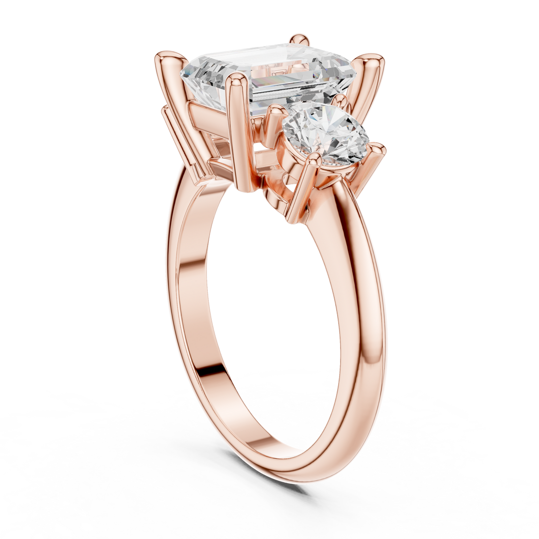 DDLR-042-EM - Three Stone Emerald Ring - White Gold