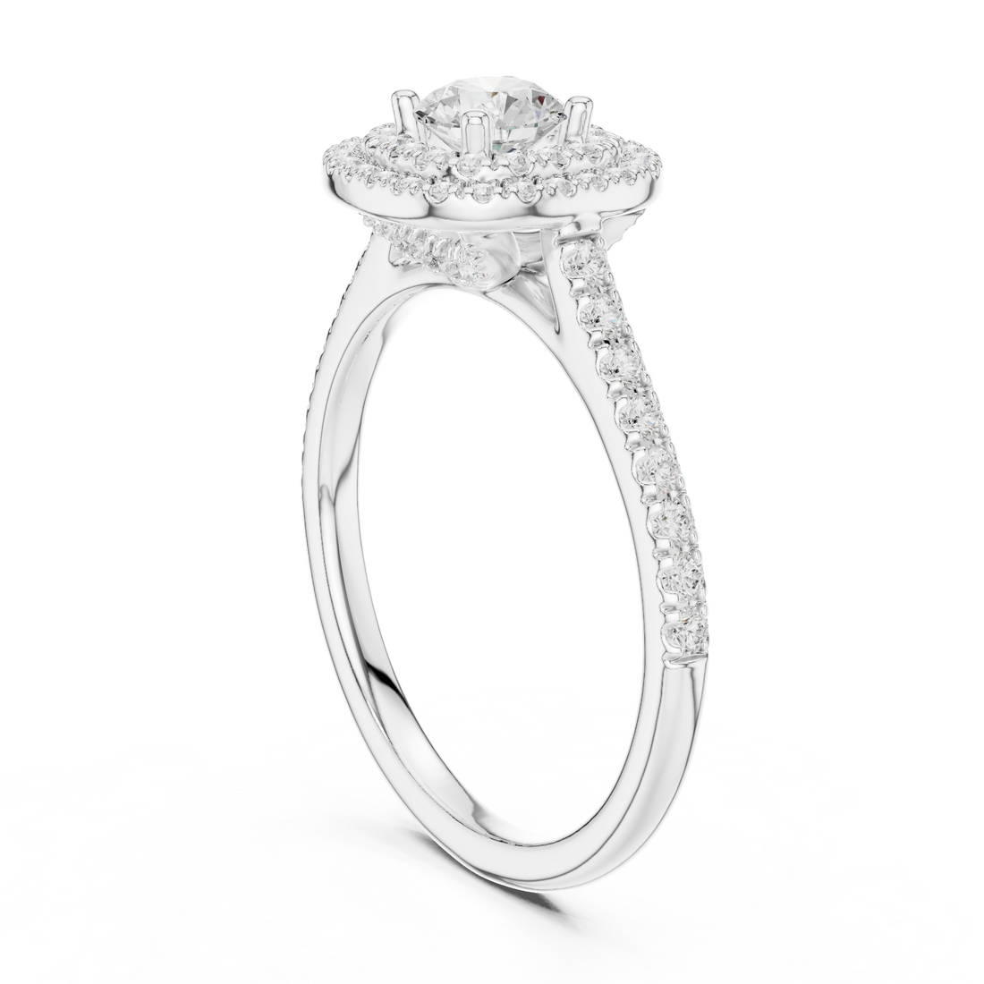 LR-0243 - Halo Round Ring - White Gold