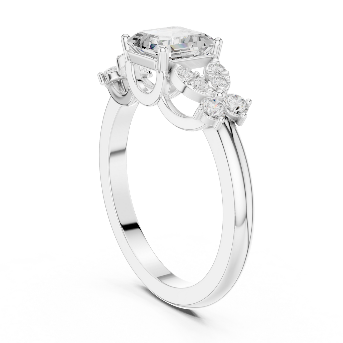 DDLR-1110 - Fashion Asscher Ring - White Gold