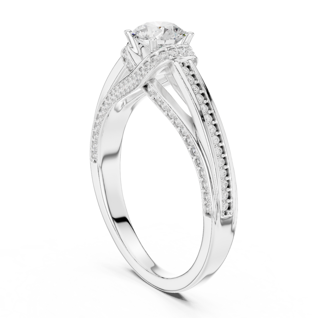 LR-0304 - Split Shank Round Ring - White Gold