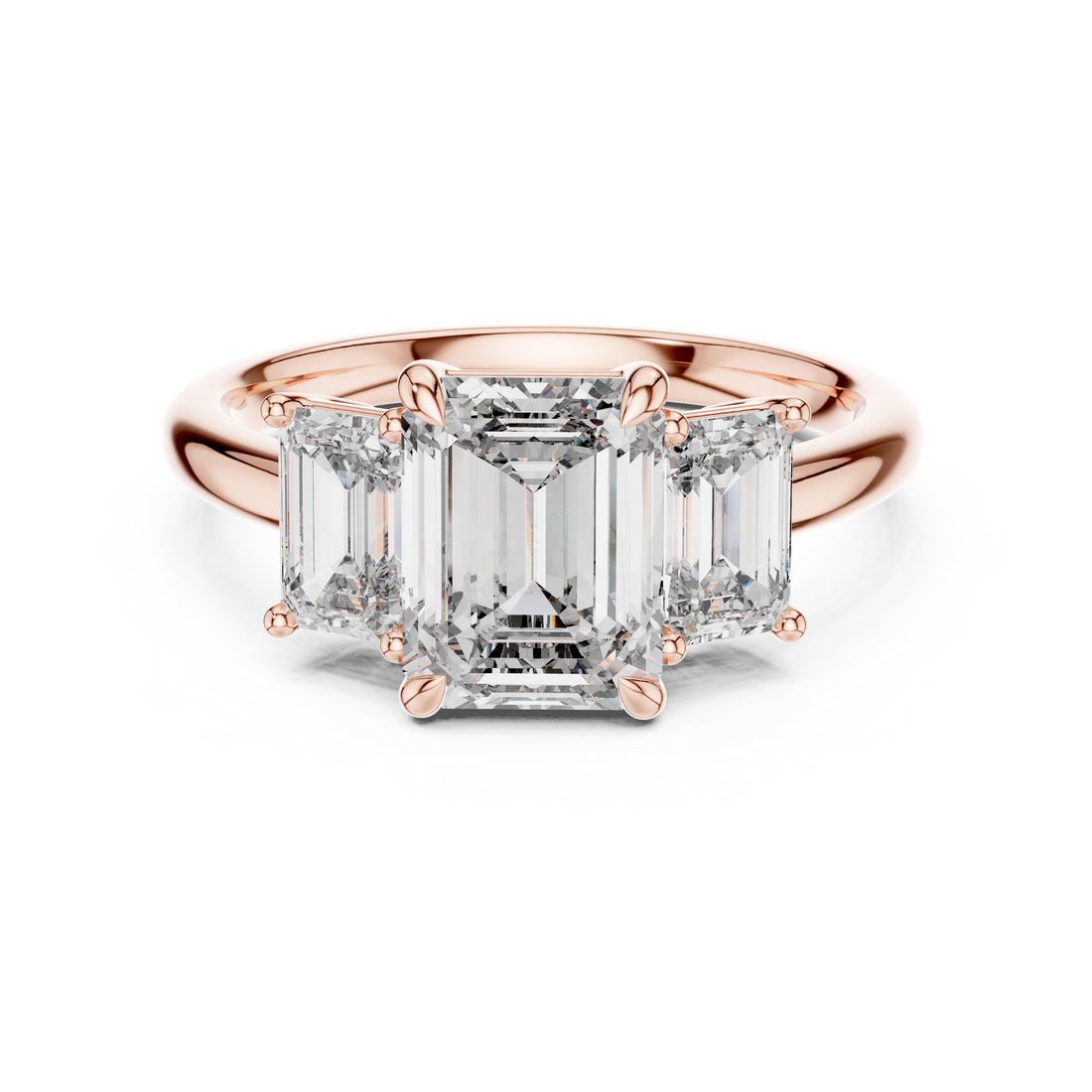 Three Stone Ring - Emerald | DDLR-045 - Rose Gold