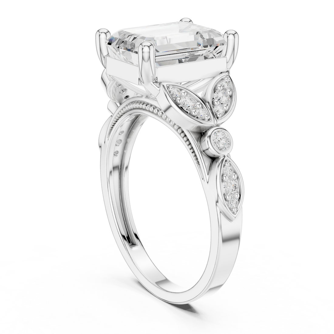 DDLR-392 - Vintage Emerald Ring - White Gold