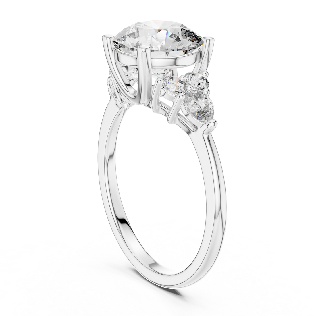 DDLR-072 - Three Stone Round Ring - White Gold