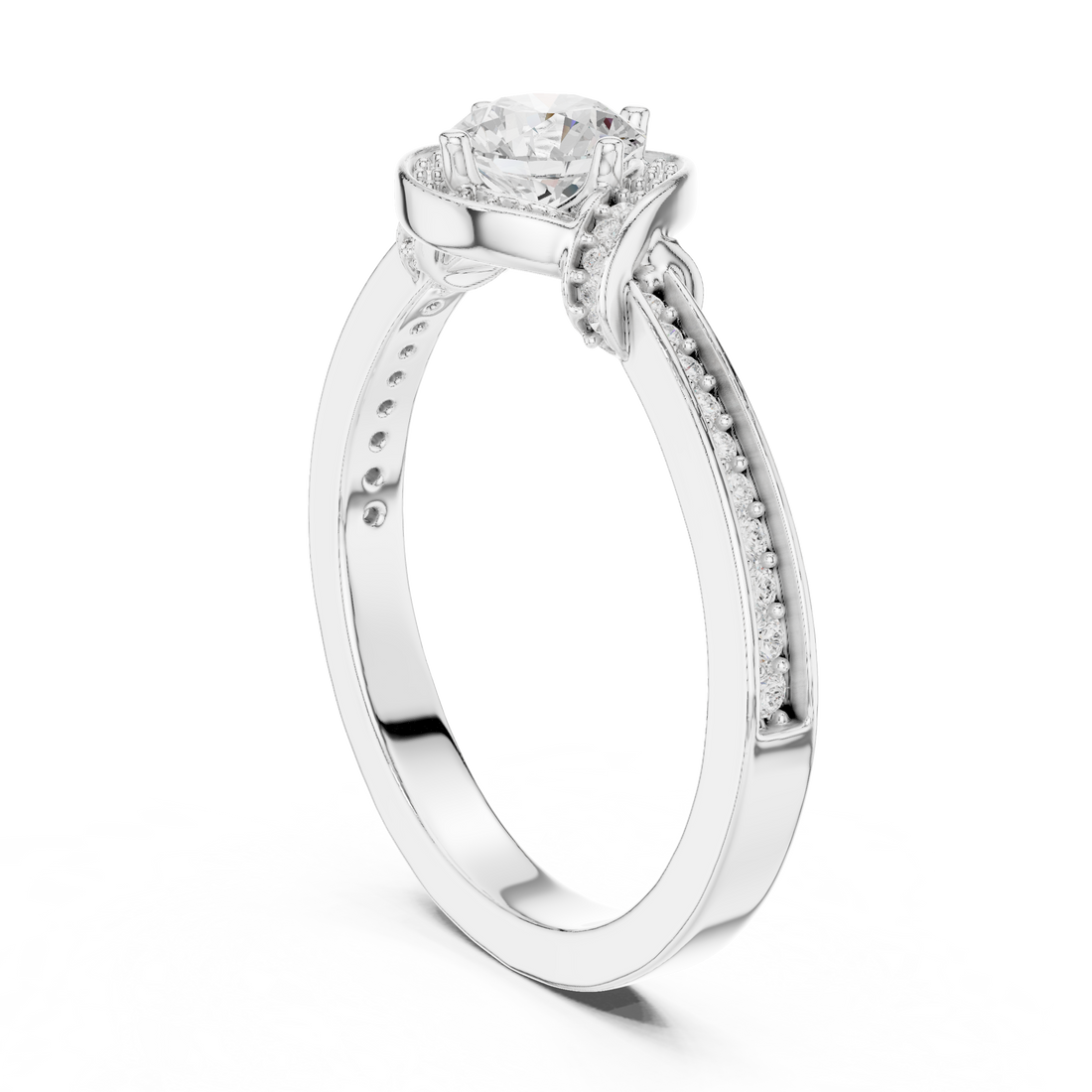 LR-0332 - Halo Round Ring - White Gold
