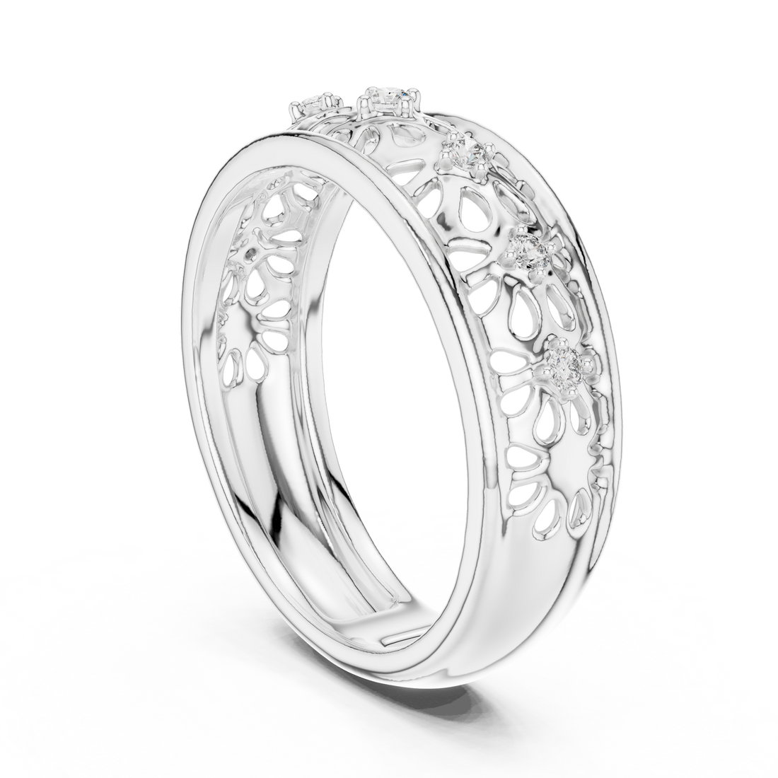 12#10071@L - Fashion Round Ring - White Gold