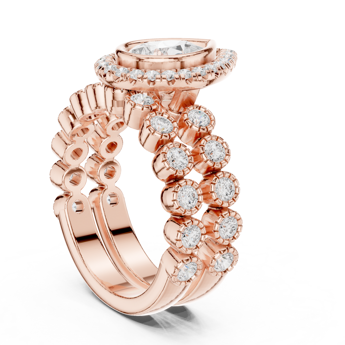 DDLR-296 - Halo Pear Ring - White Gold
