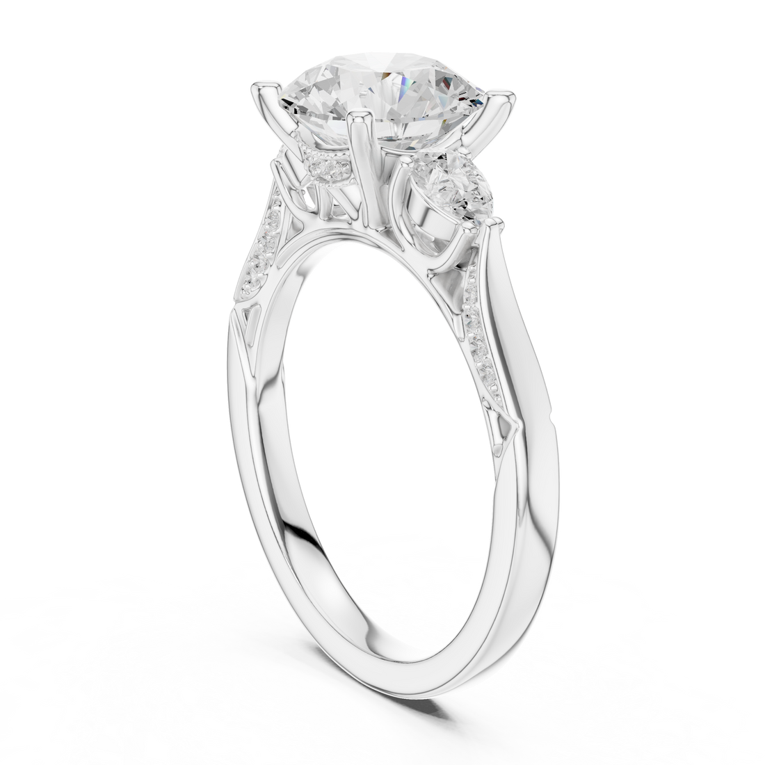 DDLR-284-RD - Three Stone Round Ring - White Gold