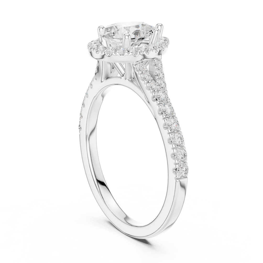 DDLR-043-PE - Halo Pear Ring - White Gold