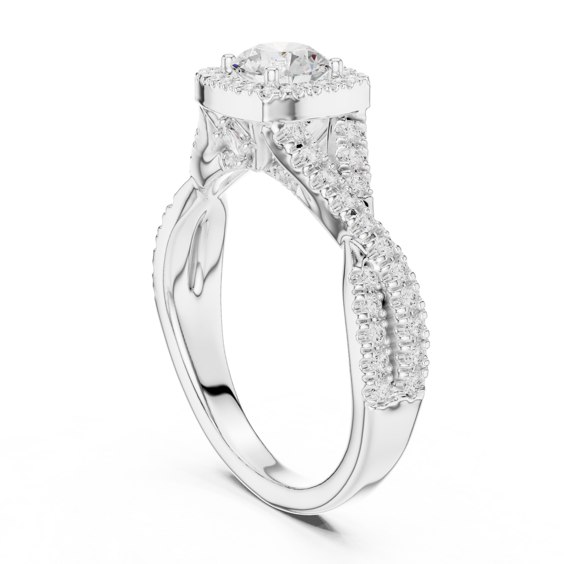 LR-0247 - Halo Round Ring - White Gold